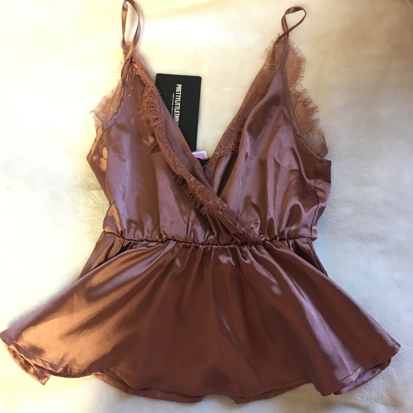 Rose Satin Eyelash Lace Detail Cami Top - Picture 5 of 5